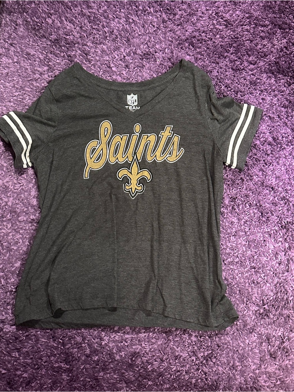 New Orleans SAINTS Short Sleeve NFL Tee - Gray with Gold Logo XXL